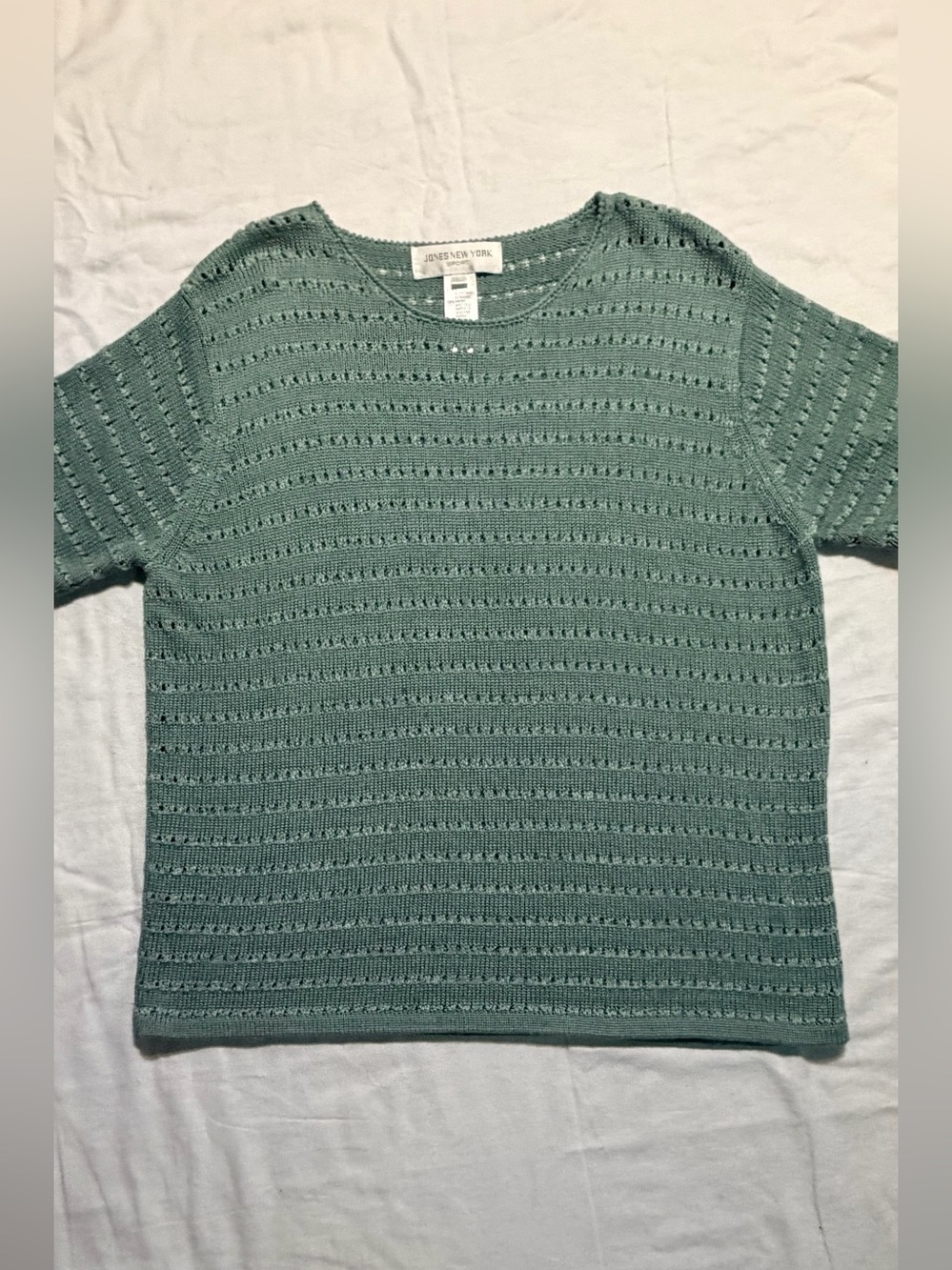 Jones New York Woman’s  Seafoam Green Open-Knit Crewneck Sweater